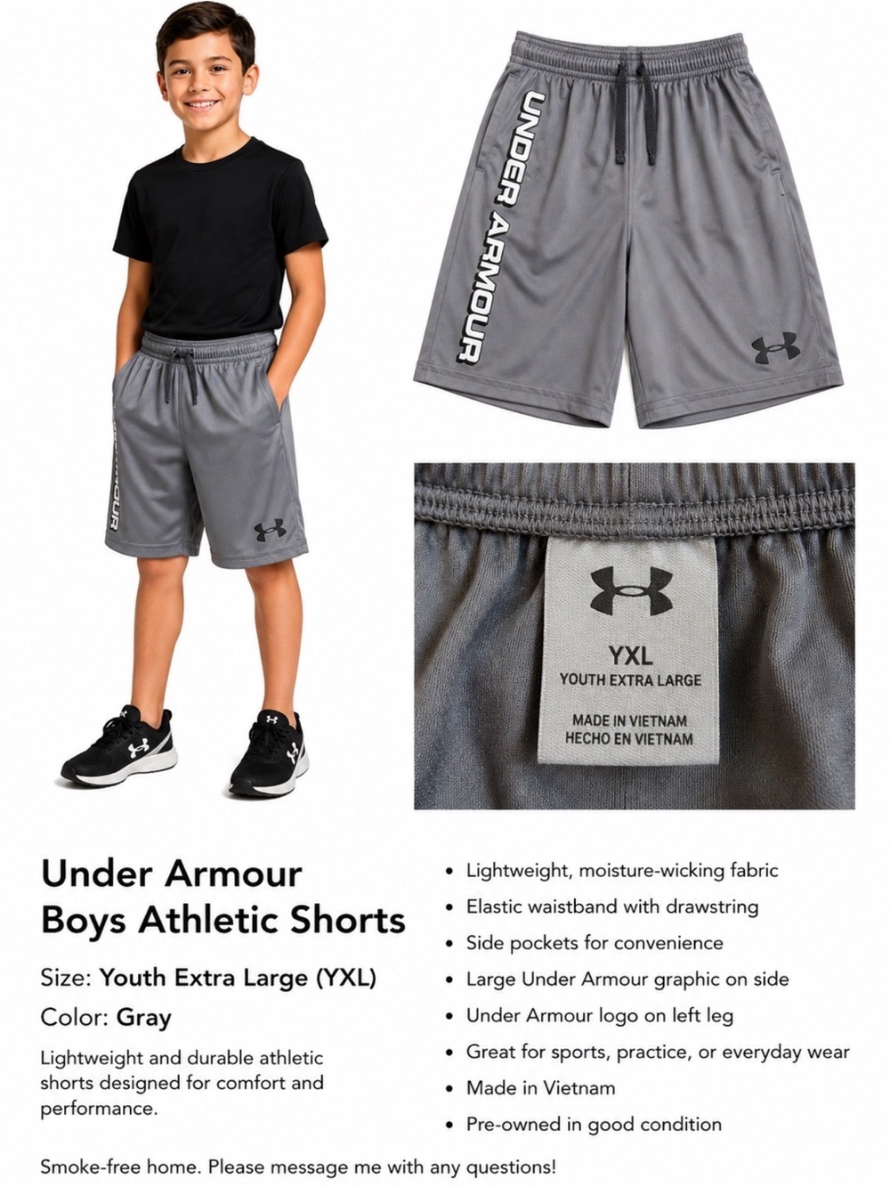 Under Armour Gray Youth Athletic Shorts with Side Logo